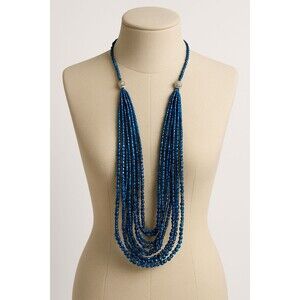 Vintage Iridescent Blue Metallic Convertible Multi Strand Beaded Necklace Set
